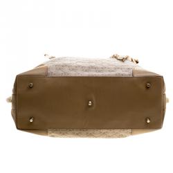 Pre Owned Anya Hindmarch Dark Beige Canvas and Leather Scarf Hobo