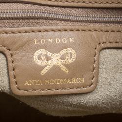 Pre Owned Anya Hindmarch Dark Beige Canvas and Leather Scarf Hobo