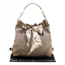 Pre Owned Anya Hindmarch Dark Beige Canvas and Leather Scarf Hobo
