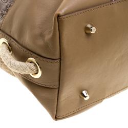 Pre Owned Anya Hindmarch Dark Beige Canvas and Leather Scarf Hobo