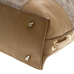 Pre Owned Anya Hindmarch Dark Beige Canvas and Leather Scarf Hobo