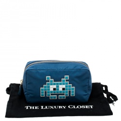 Pre Owned Anya Hindmarch Blue Nylon Space Invader Cosmetic Pouch