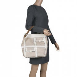 Pre Owned Anya Hindmarch Beige/Off White Fabric and Leather Hobo