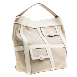 Pre Owned Anya Hindmarch Beige/Off White Fabric and Leather Hobo