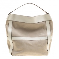 Pre Owned Anya Hindmarch Beige/Off White Fabric and Leather Hobo