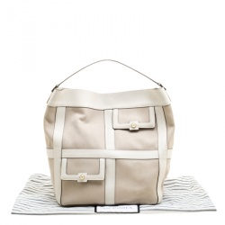 Pre Owned Anya Hindmarch Beige/Off White Fabric and Leather Hobo