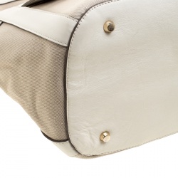 Pre Owned Anya Hindmarch Beige/Off White Fabric and Leather Hobo