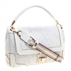 Pre Owned Anya Hindmarch White Woven Leather Top Handle Bag