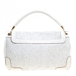 Pre Owned Anya Hindmarch White Woven Leather Top Handle Bag