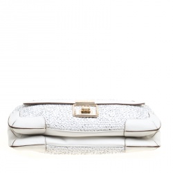 Pre Owned Anya Hindmarch White Woven Leather Top Handle Bag