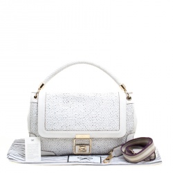 Pre Owned Anya Hindmarch White Woven Leather Top Handle Bag