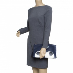 Pre Owned  Anya Hindmarch Navy Blue Leather Georgiana Big Eyes Clutch 