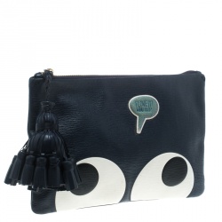 Pre Owned  Anya Hindmarch Navy Blue Leather Georgiana Big Eyes Clutch 