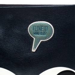 Pre Owned  Anya Hindmarch Navy Blue Leather Georgiana Big Eyes Clutch 