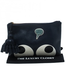 Pre Owned  Anya Hindmarch Navy Blue Leather Georgiana Big Eyes Clutch 