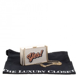 Pre Owned Anya Hindmarch White Leather Imperial Yes / No Box Clutch