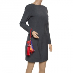 Pre Owned Anya Hindmarch Red Python Embossed Digestives Print Leather Wristlet Pouch