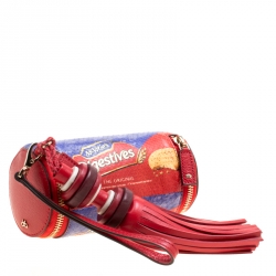 Pre Owned Anya Hindmarch Red Python Embossed Digestives Print Leather Wristlet Pouch