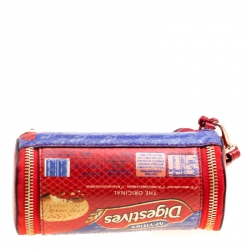 Pre Owned Anya Hindmarch Red Python Embossed Digestives Print Leather Wristlet Pouch