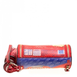 Pre Owned Anya Hindmarch Red Python Embossed Digestives Print Leather Wristlet Pouch