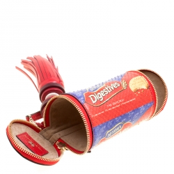 Pre Owned Anya Hindmarch Red Python Embossed Digestives Print Leather Wristlet Pouch