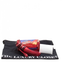 Pre Owned Anya Hindmarch Red Python Embossed Digestives Print Leather Wristlet Pouch