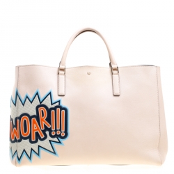 Pre Owned Anya Hindmarch Light Beige Leather Large Phwoar Featherweight Ebury Tote