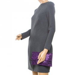 Pre Owned Anya Hindmarch Metallic Purple Glitter Valorie Clutch