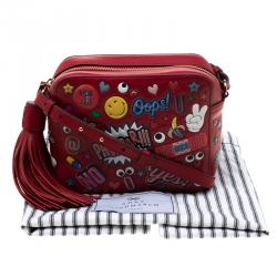 Pre Owned Anya Hindmarch Red Leather Wink Sticker Crossbody Bag