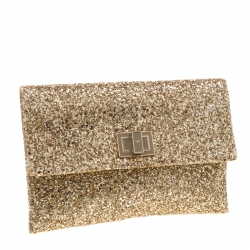 Pre Owned Anya Hindmarch Metallic Gold Glitter Valorie Clutch