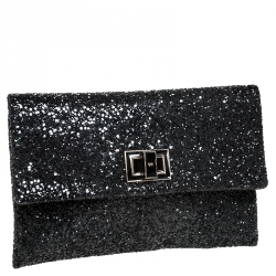 مملوكة مسبقًا Anya Hindmarch Black Glitter Flap Clutch