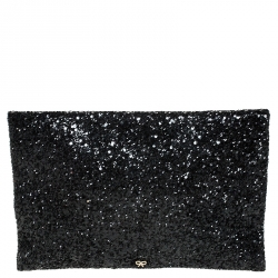 مملوكة مسبقًا Anya Hindmarch Black Glitter Flap Clutch