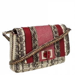 Anya Hindmarch Red/Cream Python,Leather and Stingray Stripy Gracie Flap Bag