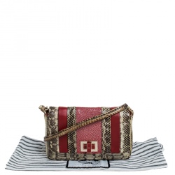 Anya Hindmarch Red/Cream Python,Leather and Stingray Stripy Gracie Flap Bag