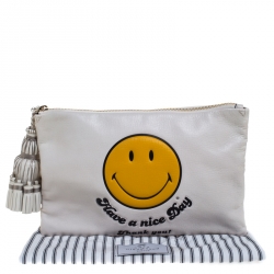 Pre Owned  Anya Hindmarch White Leather Have a nice Day Georgiana Clutch 