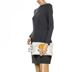 Pre Owned  Anya Hindmarch White Leather Have a nice Day Georgiana Clutch 