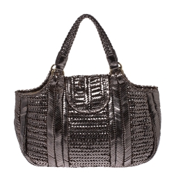 Pre Owned Anya Hindmarch Metallic SIlver Woven Leather Neeson Bag