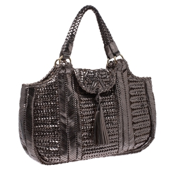 Pre Owned Anya Hindmarch Metallic SIlver Woven Leather Neeson Bag