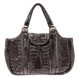 Pre Owned Anya Hindmarch Metallic SIlver Woven Leather Neeson Bag