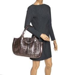 Pre Owned Anya Hindmarch Metallic SIlver Woven Leather Neeson Bag