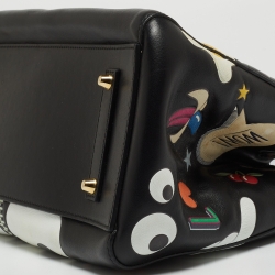 Pre Owned Anya Hindmarch Black Leather Ebury All Over Stickers Tote