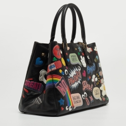 Pre Owned Anya Hindmarch Black Leather Ebury All Over Stickers Tote