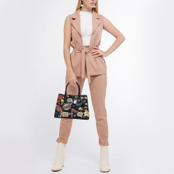 Pre Owned Anya Hindmarch Black Leather Ebury All Over Stickers Tote