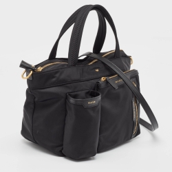Pre Owned Anya Hindmarch Black Nylon and Leather Multi Pocket Tote