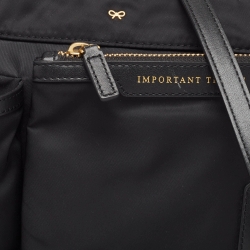 Pre Owned Anya Hindmarch Black Nylon and Leather Multi Pocket Tote
