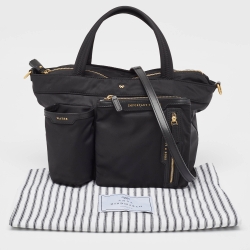Pre Owned Anya Hindmarch Black Nylon and Leather Multi Pocket Tote