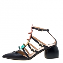 Pre Owned Anya Hindmarch Navy Blue Leather Apex Pointed Toe Caged Sandals Size 39