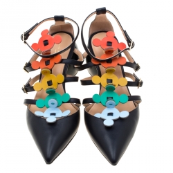 Pre Owned Anya Hindmarch Navy Blue Leather Apex Pointed Toe Caged Sandals Size 39