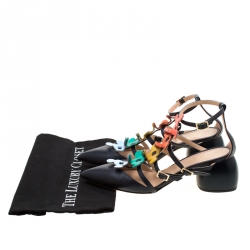 Pre Owned Anya Hindmarch Navy Blue Leather Apex Pointed Toe Caged Sandals Size 39