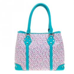 Pre Owned Aigner Turquoise/Lavender Signature Coated Canvas Tote